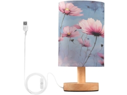 Luminária de cabeceira LED com portas USB, mesa de leitura para quarto, cúpula Tído e base Madeira, escrivaninha para quarto.