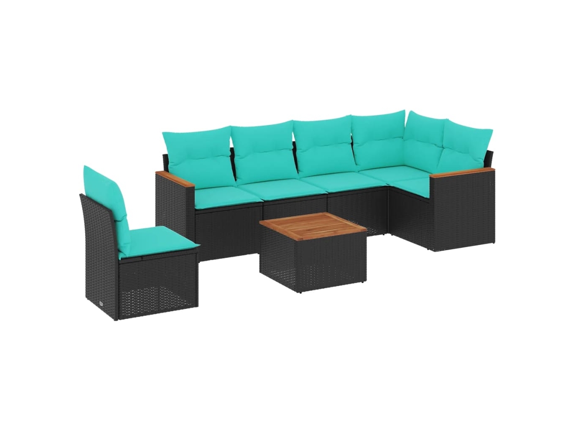 Conjunto de Sofá de Jardim, 7 Peças, Almofadas, Rattan Preto MAISON EXCLUSIVE