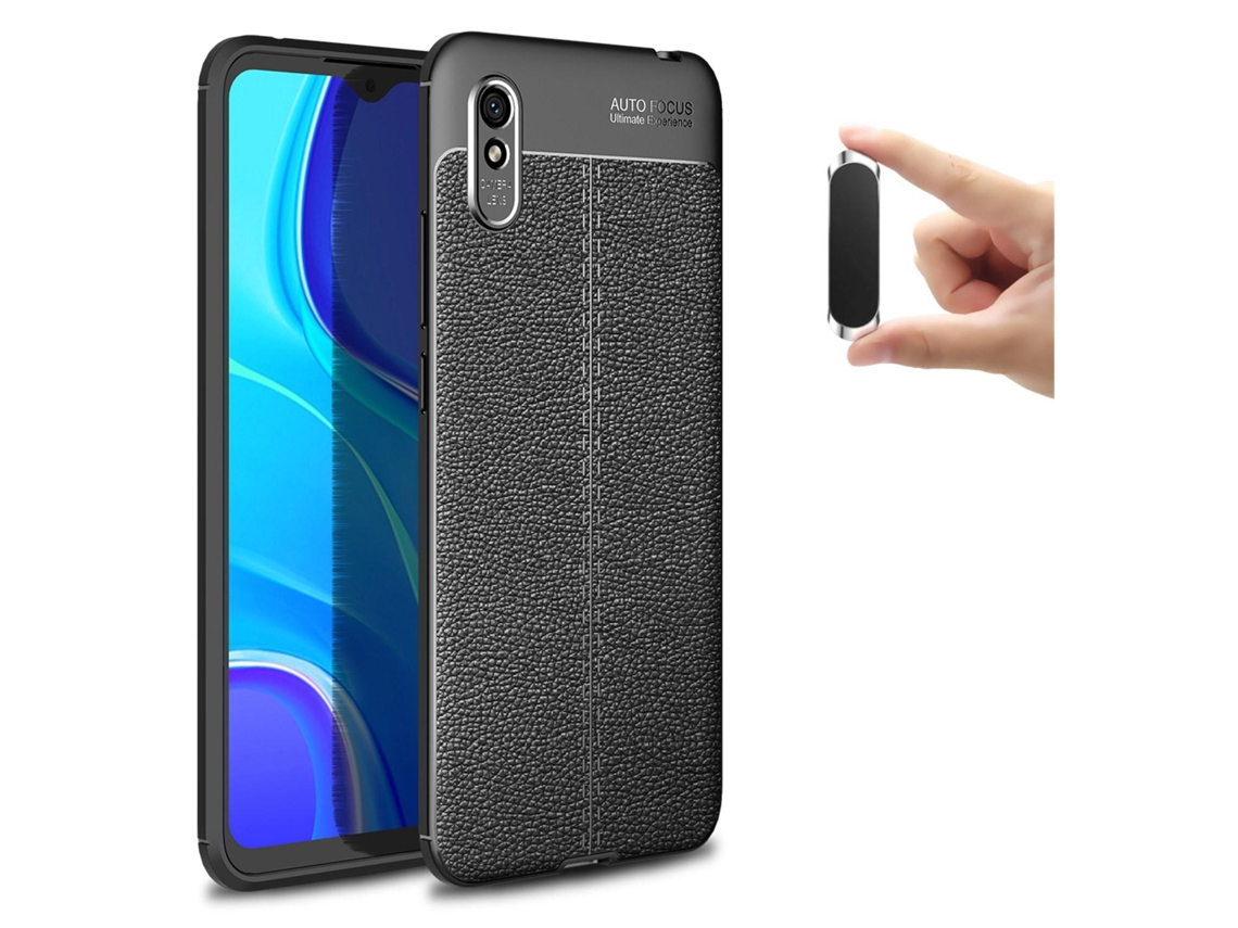 Capa Rugged Leather Antichoque + Suporte Magnético Multifunção Redmi 9A Preto