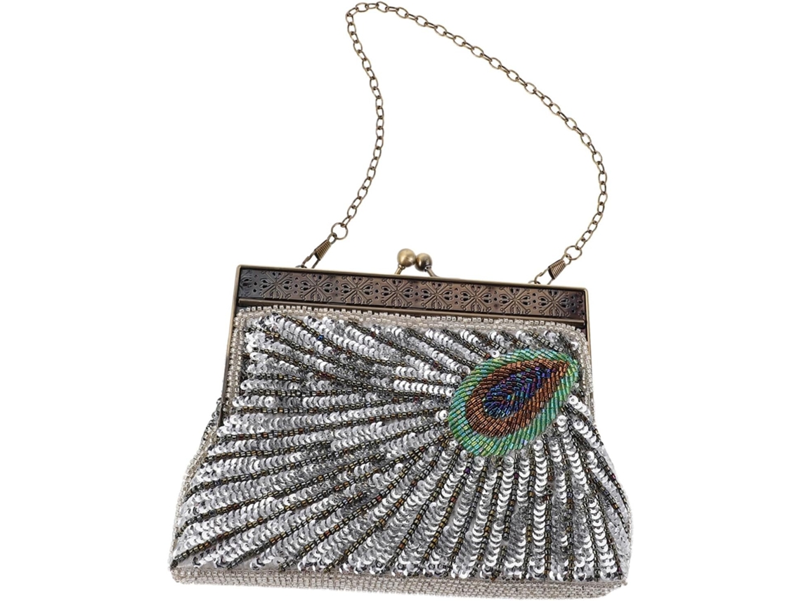 Bolsa De Noite Com Lantejoulas E Pérolas, Estilo Anos 20, Estampa De Pavão, Carteira De Ombro Feminina.