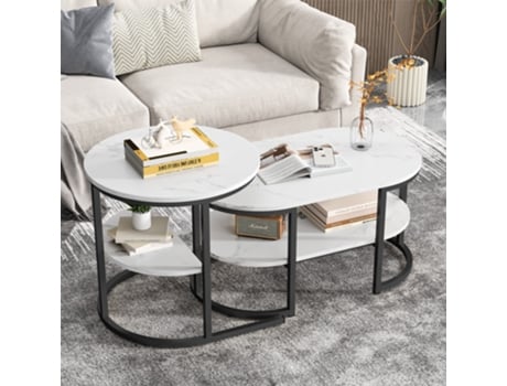 Mesa De Centro Moderna Mesas Laterais Para Sofá Com Aparência De Mármore E Estrutura Metálica Para Sala Rosahqnda (2 Peças)