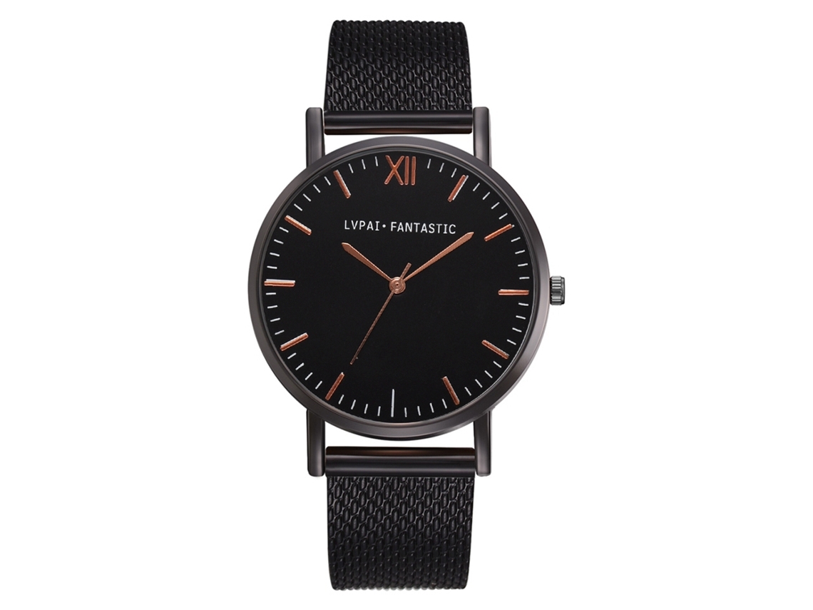 Relógio feminino casual e elegante Lvpai com pulseira de silicone (preto + preto e dourado)