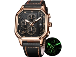 Relógio Luminoso À Prova DÁgua Da Moda com Cronógrafo de Couro Quadrado Masculino rosa