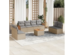 9 Pcs Conjunto De Sofás P/ Jardim Com Almofadões Vime Pe Bege Dkd Home Decor