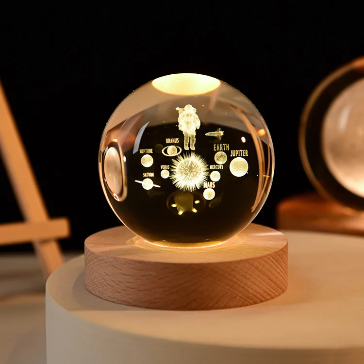Ornamento de Bola de Cristal com Gravação a Laser 3d, Esfera Astronômica Galáxia com Base MDUG (estilo 2 60mm)