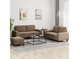 Vidaxl 3 Pcs Conjunto De Sofás Tecido Castanho