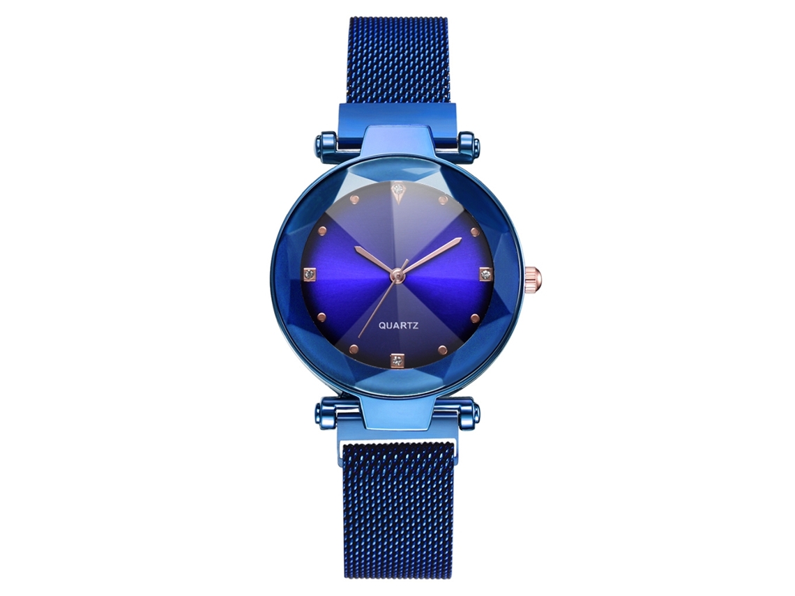 Relógio de Quartzo com Strass Pulseira de Malha Fashion para Homens e Mulheres (azul)