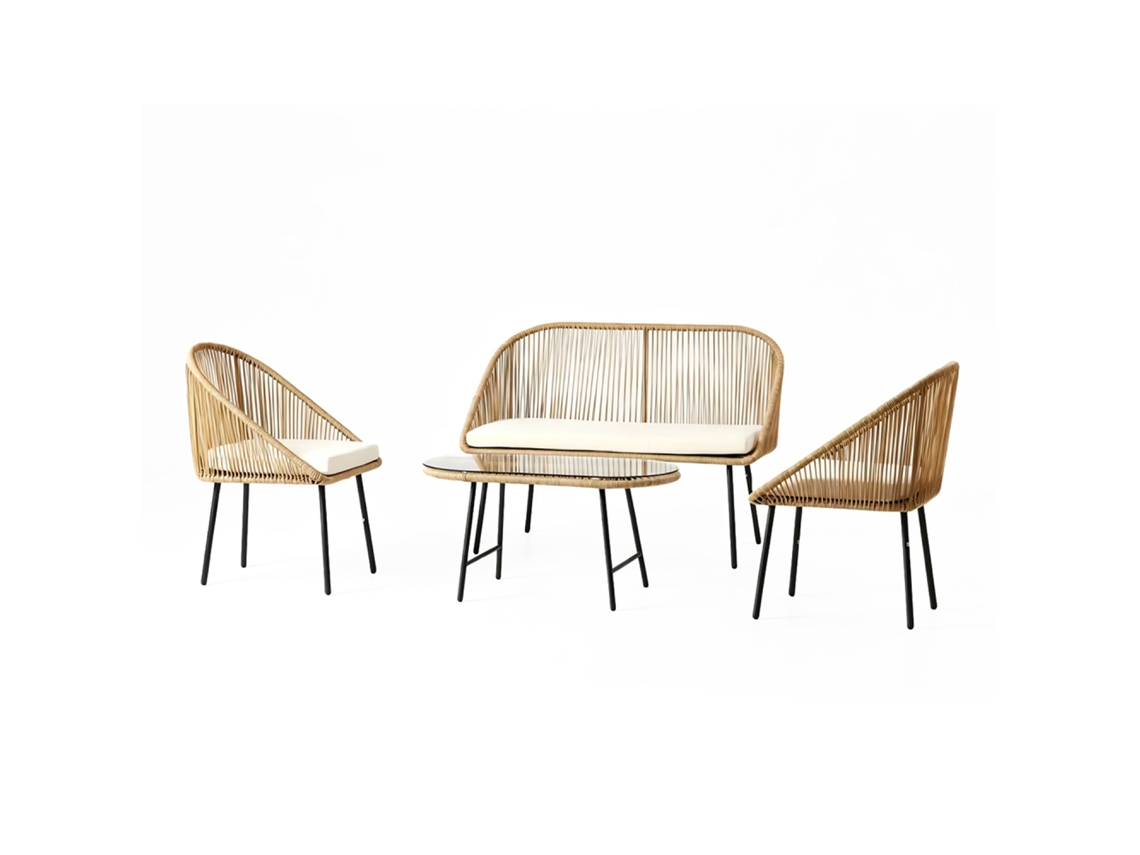 Ravello conjunto de jardim 4 lugares com mesa baixa efeito vime natural CONCEPT U