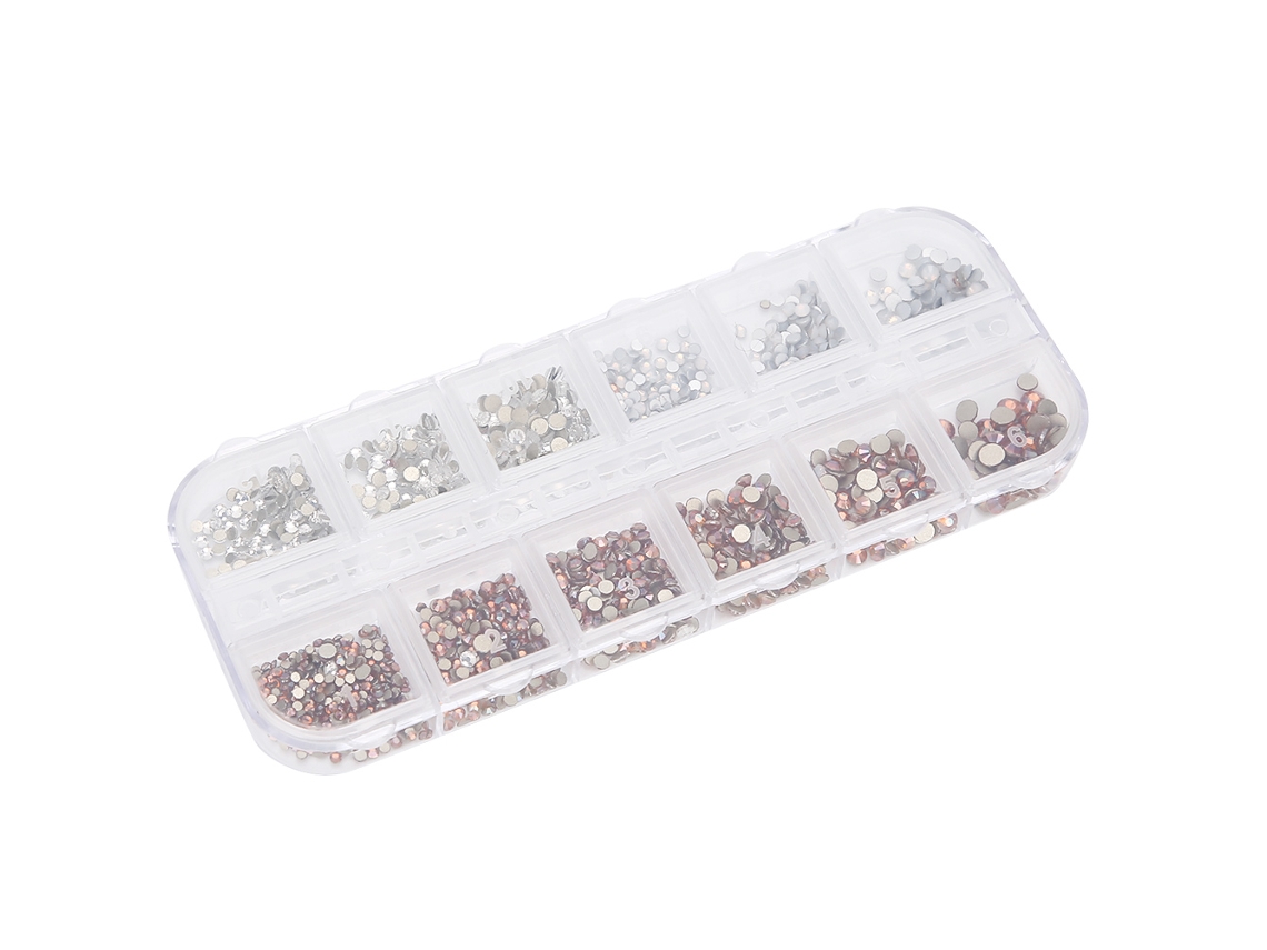 Strass Para Unhas Fundo Plano (brilho Iridescente Prata-alto, Caixa Com 12 Grades) Eoocoo