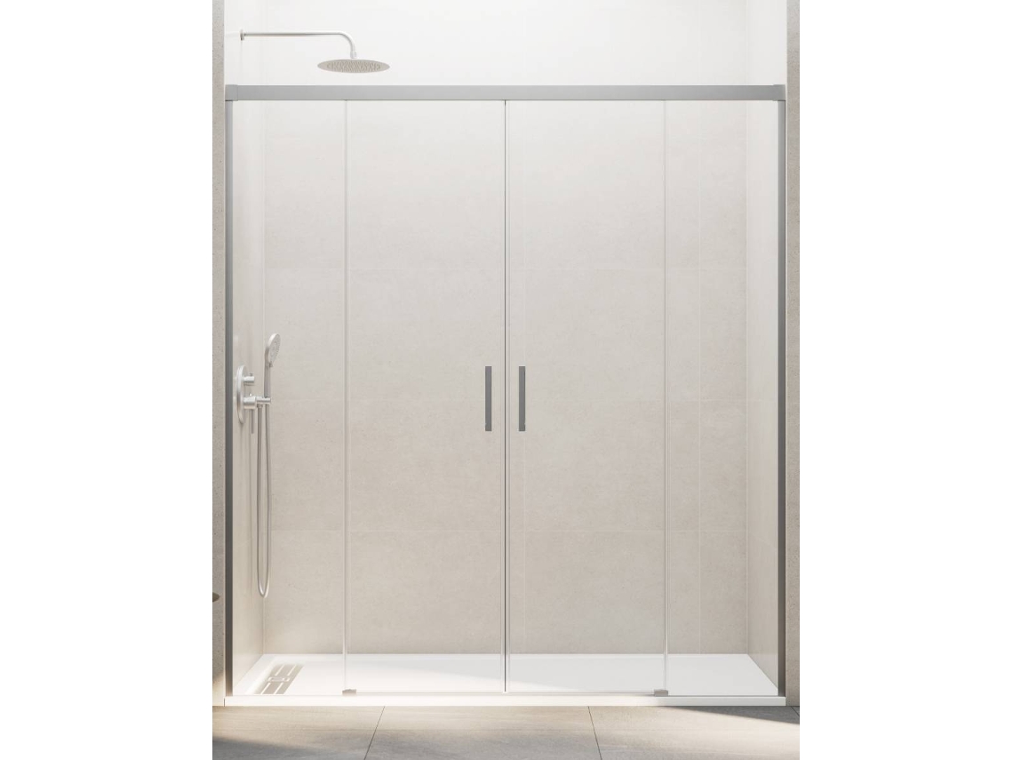 Divisória de Duche Frontal 2+2 THALASSA 150 Cm Perfil Níquel Vidro Transparente DUCHA.ES
