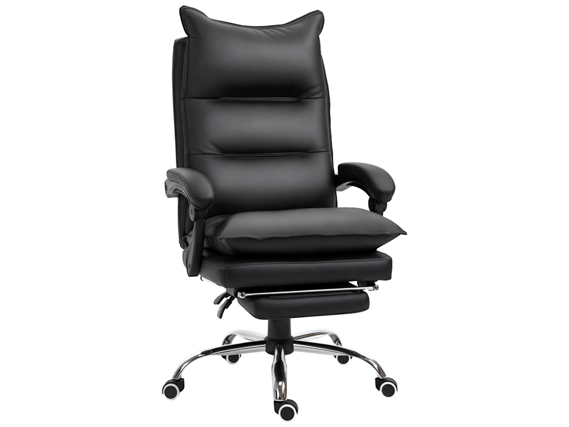 Cadeira de escritório ergonômica reclinável 155°, com apoio para os pés, couro sintético, preta BTFORUS