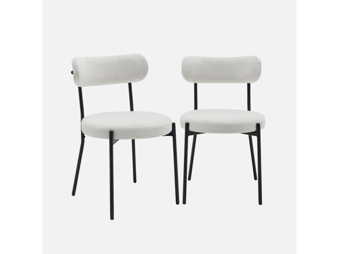 Cadeiras Em Tecido Chenille Com Estrutura Em Metal, Set De 2, Branco