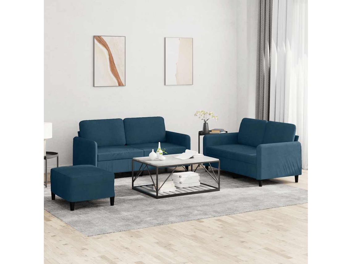 Vidaxl 3 Pcs Conjunto De Sofás Veludo Azul