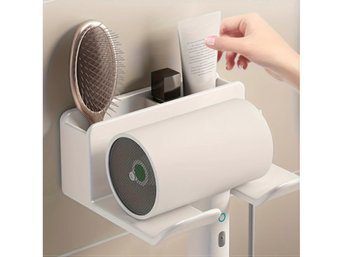 Suporte de Parede Branco para Secador Cabelo, Sem Necessidade Furar a Compatível com Maioria Dos Secad Ores Cabelo GOKOCO