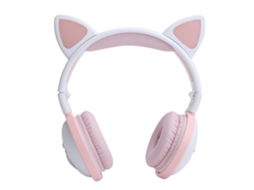 Aetheria fone de Ouvido Bluetooth Sem Fio Hifi com Luzes Led Orelhas de Gato Plegável Rosa Branco