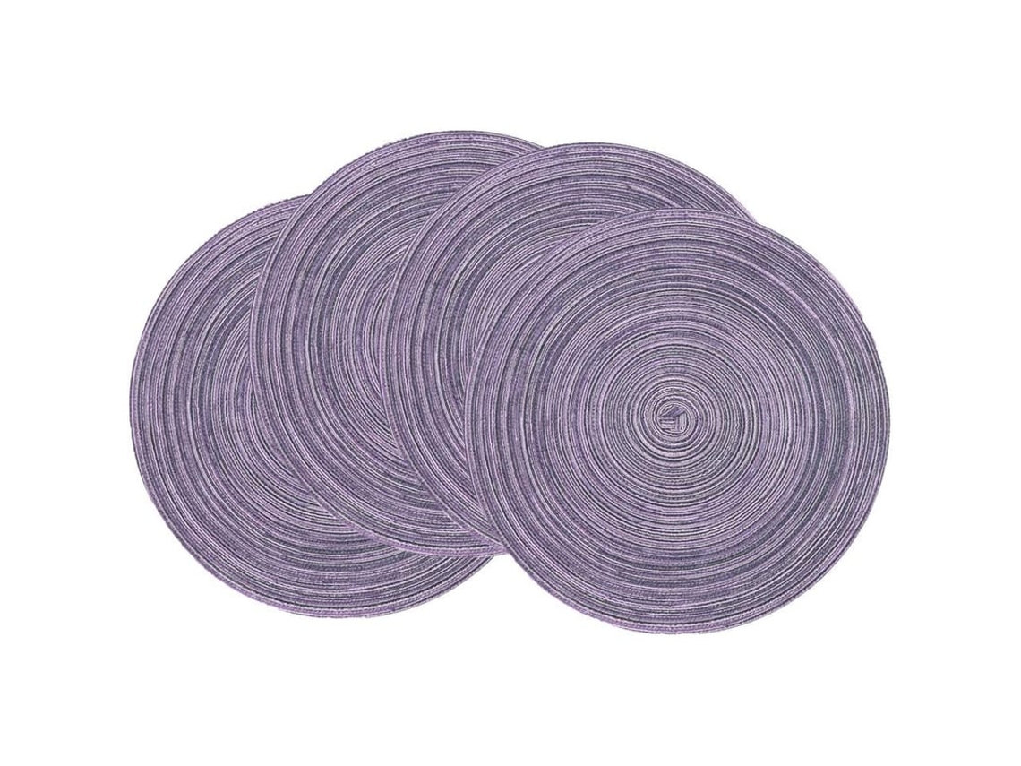Conjunto de 4 jogos americanos redondos de algodão tecido, 38 cm (15 polegadas), para mesa de jantar e festas (roxo claro)