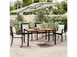 Vidaxl Mesa De Jardim C/ Tampo De Madeira Vime Pe/acácia Maciça Preto
