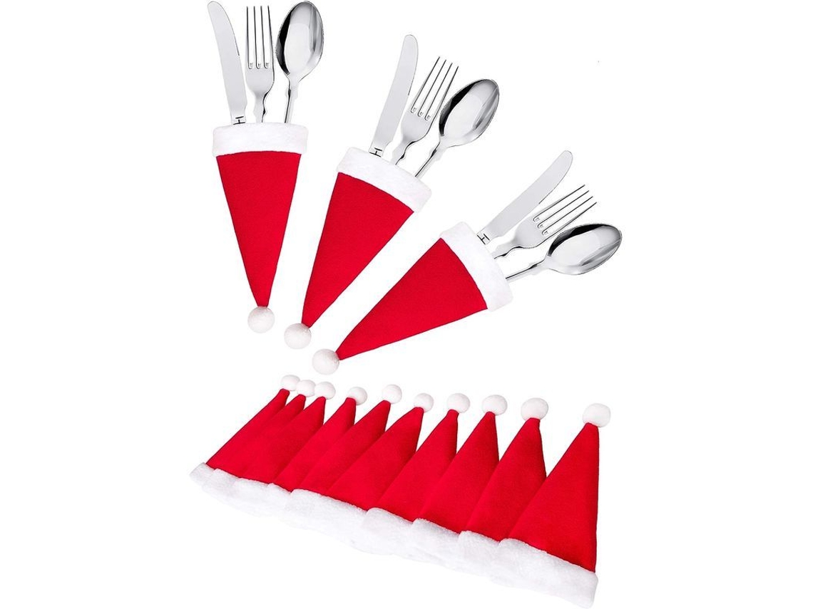 38pcs Porta-utensílios Chapéu De Papai Noel Natal - Decoração Mesa Jantar Festa Natalina