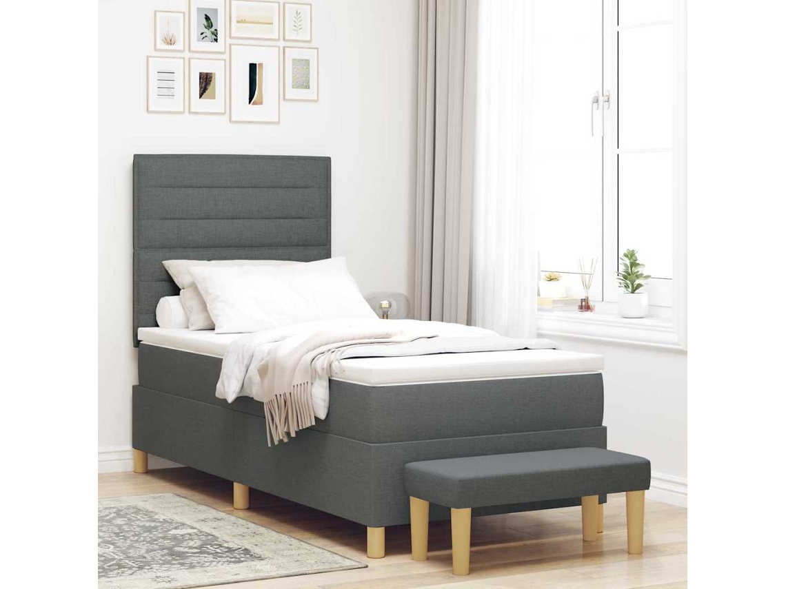 Vidaxl Cama Box Com Almofada Cinzento Escuro 200 X 90 Cm Tecido