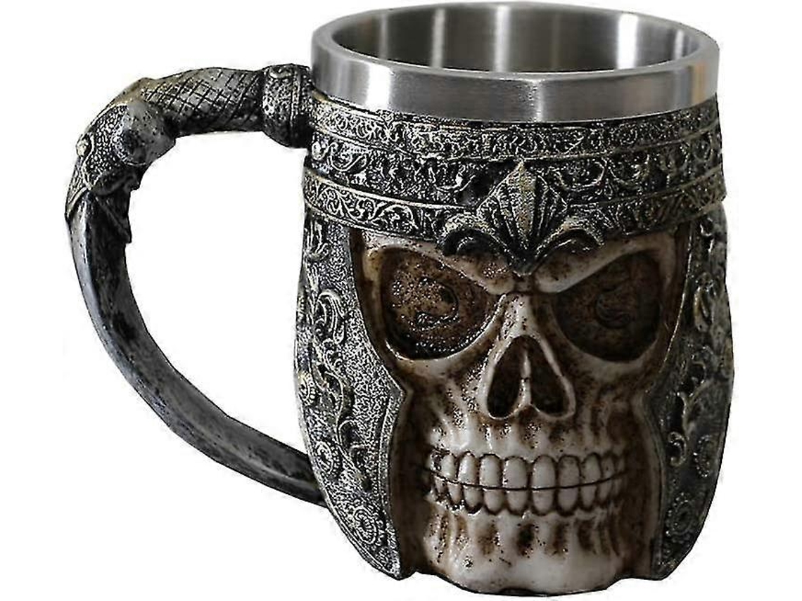 Caneca de Café com Caveira de 500 Ml, Cerveja Viking, Revestimento Interno de Aço Inoxidável AQUAFORGE