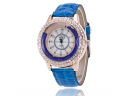 Relógio de Pulso de Quartzo com Pulseira de Couro Pu Estilo Fashion Azul Royal