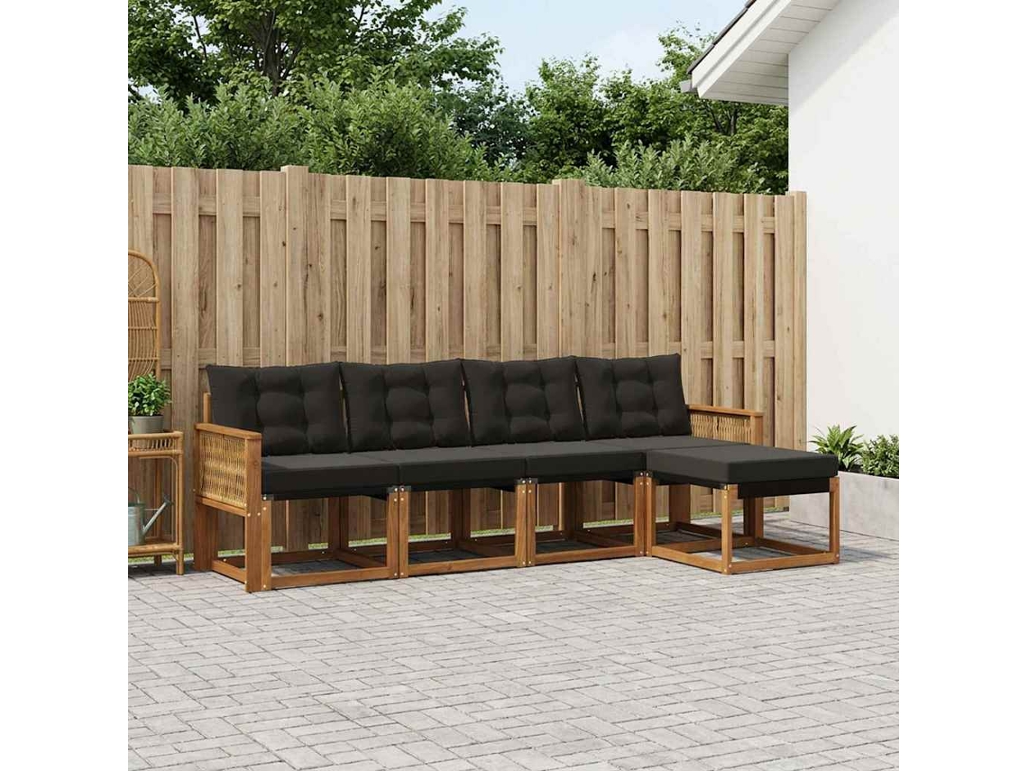 Vidaxl Conjunto De Sofás Para Exterior 5 Unid. Natural E Preto