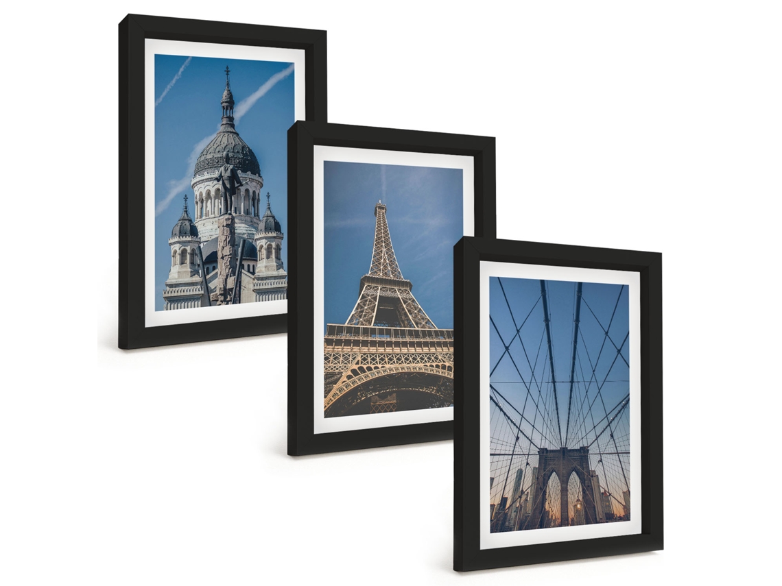 Composição De Quadros Vistas De Edifícios De Cidades Ao Redor Do Mundo Espelharte (3 Peças 20x30 Cm)