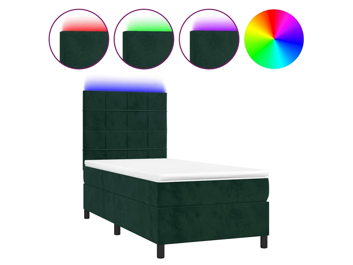 Cama Box Spring com Colchão LED 90x200 cm Veludo Verde Escuro MAISON EXCLUSIVE