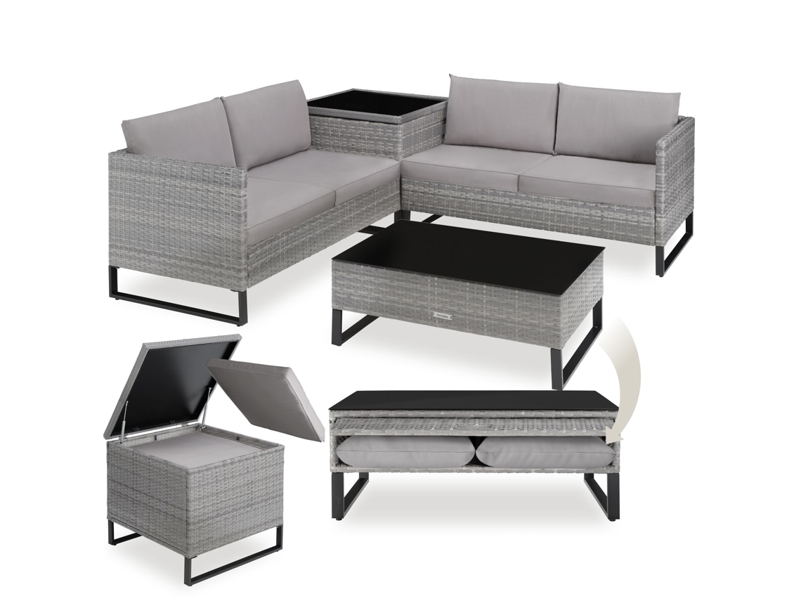 Tectake Conjunto De Rattan Ostuni, Cinzento Jaspeado/cinzento