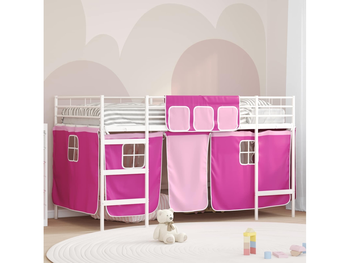Vidaxl Estrutura De Cama Beliche Para Crianças Com Cortinas Liso