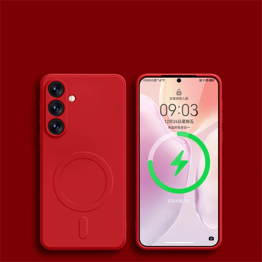 Capa Protetora Magnética De Silicone Para Carregamento Sem Fio (samsung S24 Plus Vermelho) Com Função Antichoque.