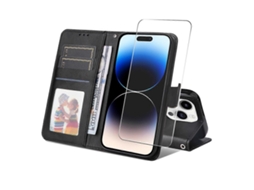 Capa Tipo Carteira De Couro Sintético Tkdaddy Para Iphone 15 Pro Max, Enkay Hat Prince, Capa Com Suporte Para Celular E Vidro Temperado, Preta