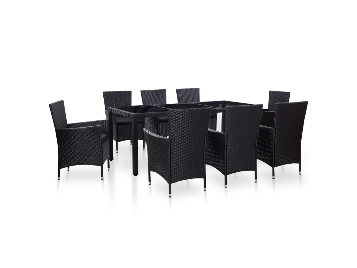 Vidaxl Conjunto De Jantar Para Exterior 9 Pcs Vime Pe Preto