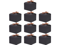 Caixas Para Bolo Com Laço Preto, 10 Unidades, 12x12x9cm, Poliéster, Bem Feitas E Elegantes Para Embalar Sobremesas
