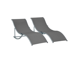 Conjunto 2 Espreguiçadeiras Jardim Texteline 165x61x63cm Cinza Escuro, Alumínio Ergonômicas-md
