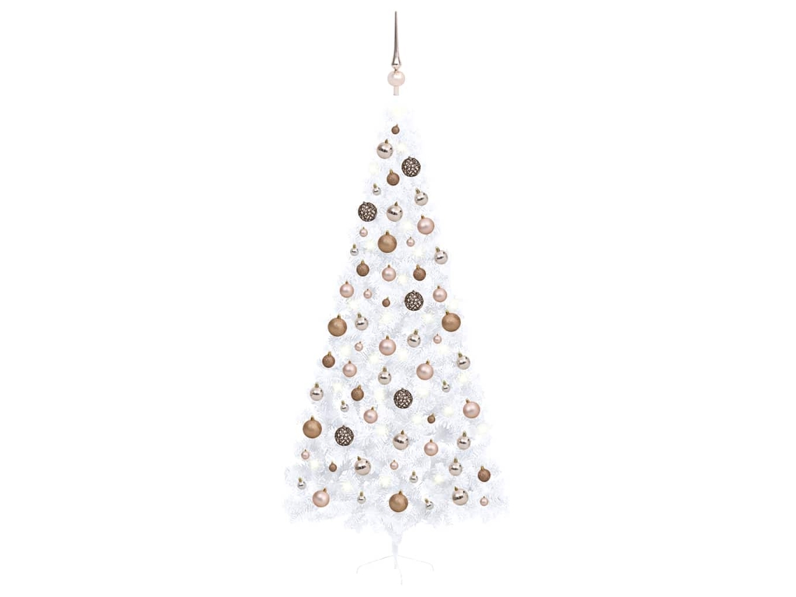 Vidaxl Meia Árvore Natal Artificial Pré-iluminada C/ Bolas Branco