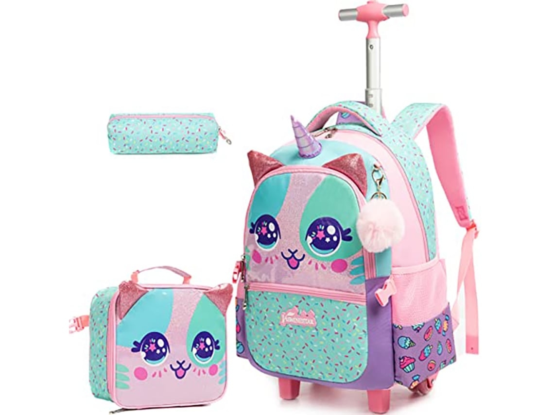 Mochila com Rodas em Forma de Unicórnio, Conjunto de Malas para Estudantes, Estilo Feminino, Ideal para Crianças, Educativo, Durável STELASPLEN