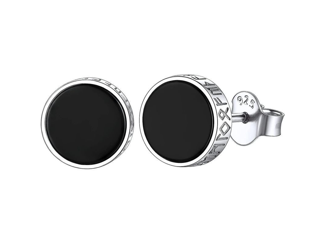 2026 aretes de Stud de Onix Negro Natural Con Runas Vikingas En Plata de Ley 925 para Mujeres Y Hombres