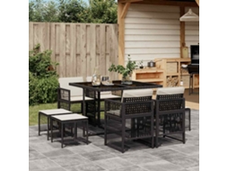 Vidaxl 9 Pcs Conjunto de Jantar P/ Jardim C/ Almofadões Vime Pe Preto