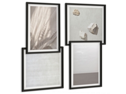 Galeria De Pinturas Murais Linhas Abstratas Azuis Moldura Preta Pinturas De Quarto Espelharte (conjunto De 4 Imagens)