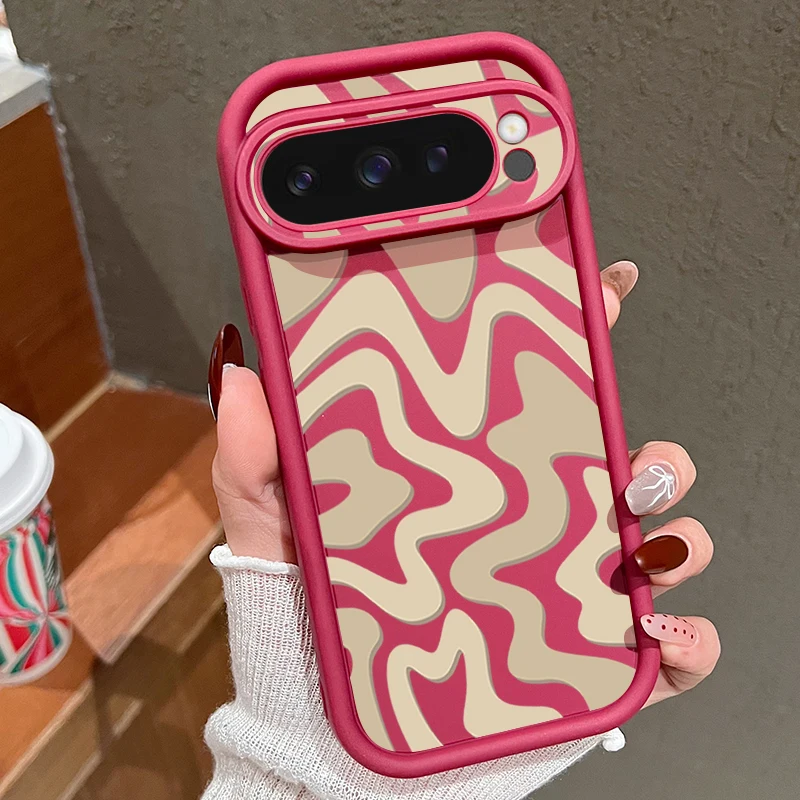 Capa Protetora Macia Com Estampa Listrada (bordô) Para Google Pixel 9 Pro Xl, Em Tpu Resistente A Impactos.