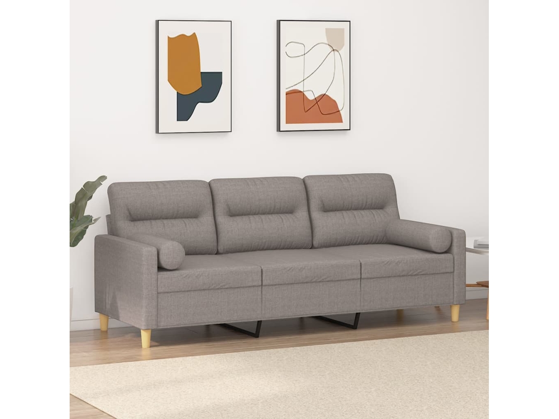 Vidaxl Sofá 3 Lug. +almofadas Decoração 180cm Tecido Cinza-acastanhado