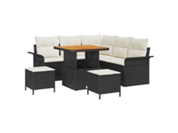 Conjunto 8 De Sofá De Jardim Com Almofadas Vidaxl Preto Rattan Acácia