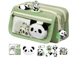 Estojo De Lápis Em Tecido Resistente, Ideal Para Material Escolar E, Com Estampa De Panda, Zíper Prático E