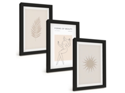 Conjunto De Pinturascoleção De Formas Minimalistas Moldura Preta Quadros Para A Sala De Estar Espelharte (3 Peças 20x30 Cm)