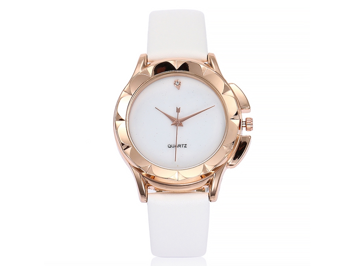 Relógio de Pulso Feminino Vansvar Estrela Simples Pulseira Pu Quartzo Branco