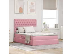Vidaxl Cama Com Arrumação E Colchão Rosa 140 X 190 Cm Veludo