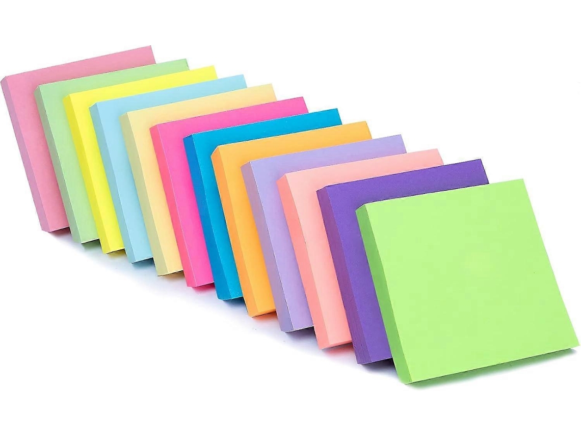 Blocos de Notas Adesivas, Pacote com 12 Unidades em 12 Cores Diferentes para Uso no Escritório, Escola e Casa BRILVIBERA (formato Quadrado)