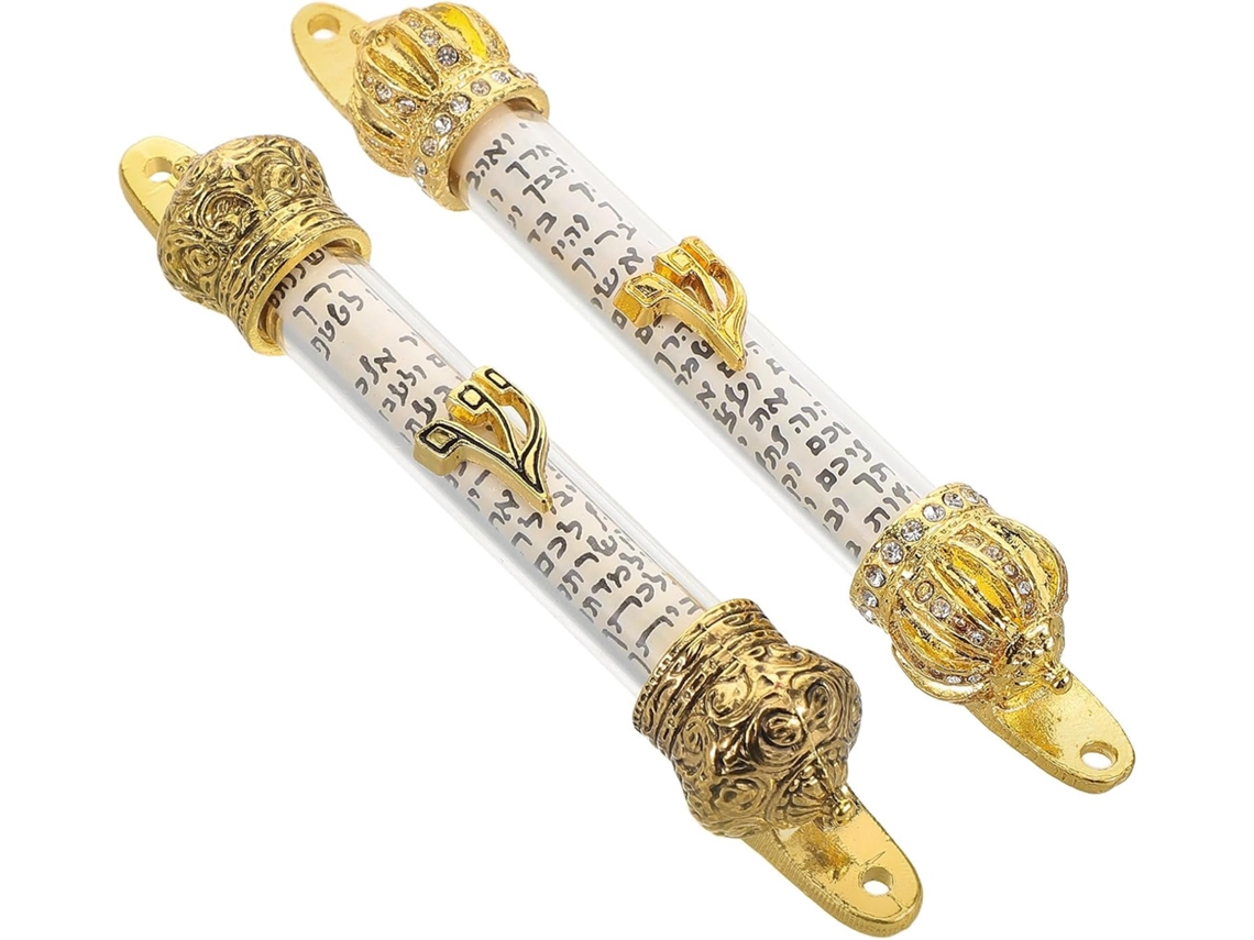 Conjunto 2 Mezuzás Metal Dourado Pergaminho Sagrado Decoração Tradicional Judaica Porta Bênção Mezuzá Estojo GOKOCO