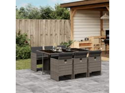 Vidaxl 7 Pcs Conjunto De Jantar P/ Jardim C/ Almofadões Vime Pe Cinza